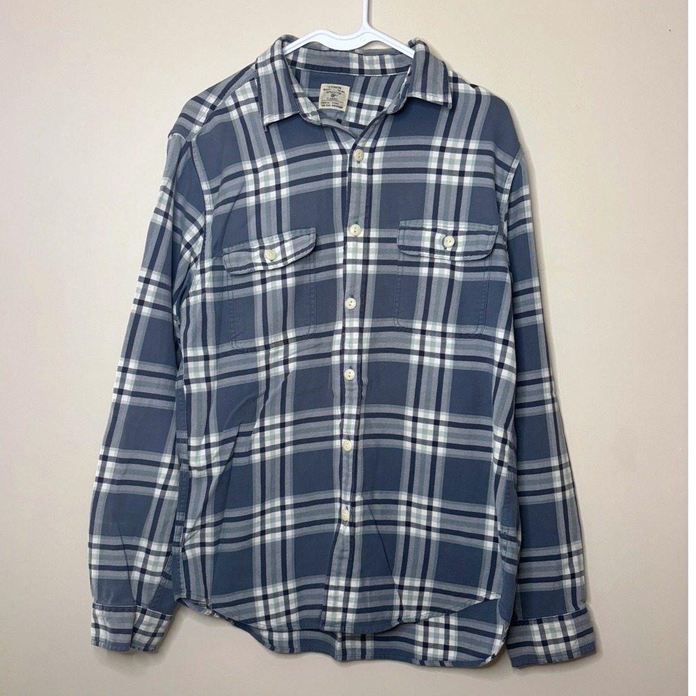 J.Crew Blue Plaid Flannel Button Down Shirt 100% Cotton Long Sleeve Mens Medium
